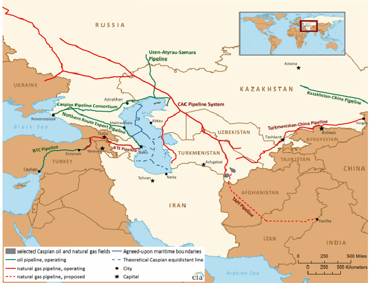 Major Caspian oil and natural gas export routes